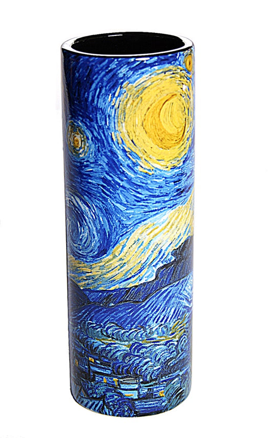 Van Gogh Starry Night Ceramic Flower Bud Vase Museum Painting on All Sides 7H