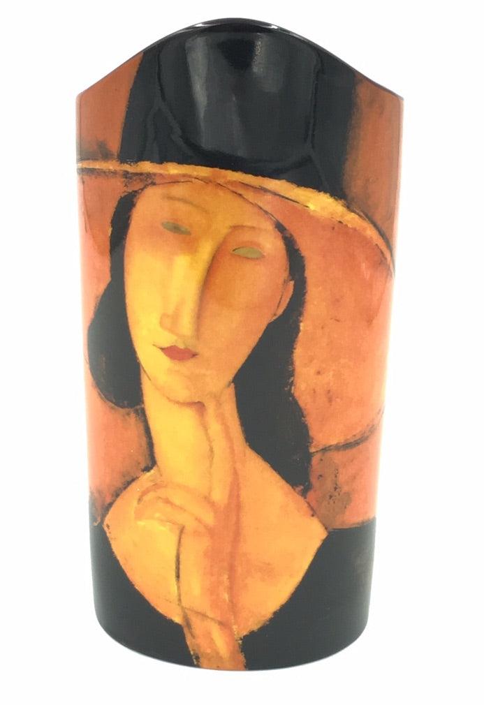 Modigliani Jeanne Hebuterne Woman in Straw Hat Oval Ceramic Vase 8.8H - Museumize.com