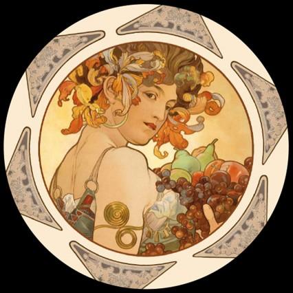 Mucha Lady Holding Fruit 1897 Belle Epoque Glass Dome Paperweight 3W - Museumize.com