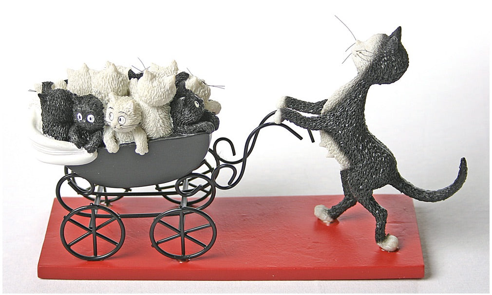 Proud Cat Mom Pushes Carriage Filled with Kittens Le Landeau by Dubout 8L