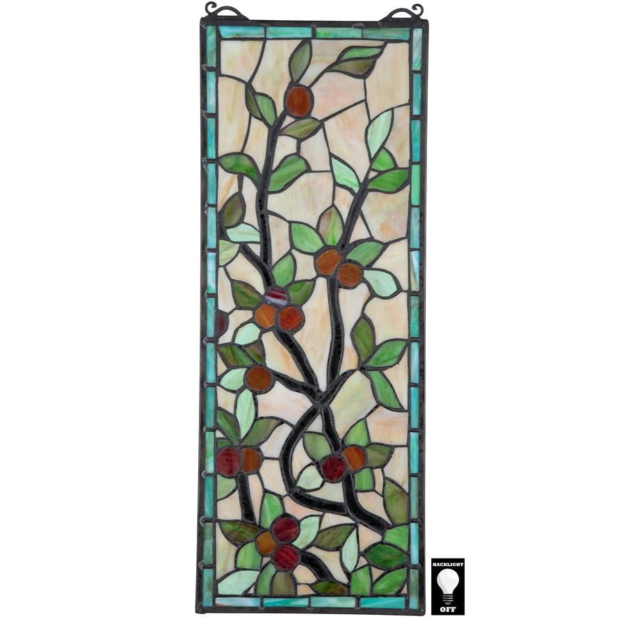 Morris Trellis Red Green Yellow Stained Glass Window 22H x 8.5W