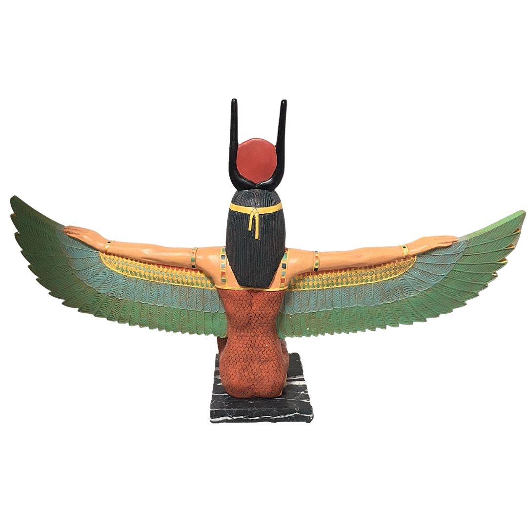 Isis Kneeling in Protection Pose Large Egyptian Statue Beautiful Wings 25W, AS IS ATTIC