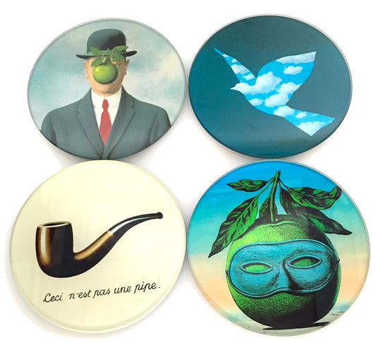 Magritte Surrealism Paintings Bar Drink Glass Coasters Set of 4