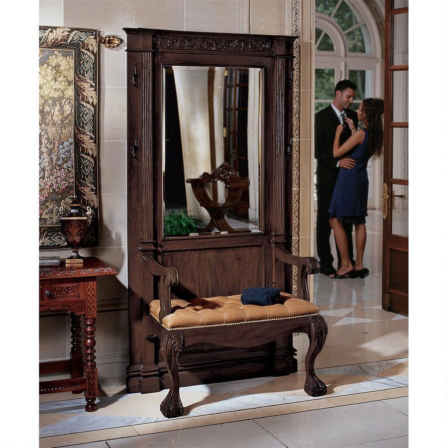 Regents Park Hall Entry Stand with Foyer Lion Claw Chair and Mirror 79.5H - Museumize.com