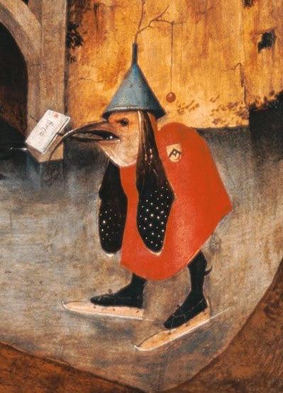 Bird with Letter Wearing Skates by Hieronymus Bosch Figurine from Temptation of St Anthony, Assorted Sizes - Museumize.com