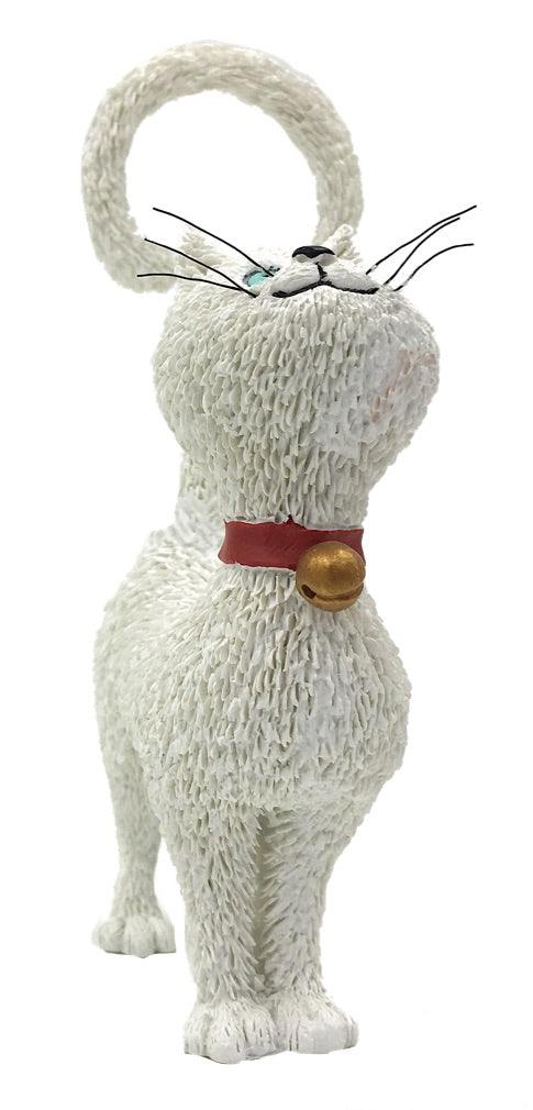 White Cat with Question Mark Tail Asking What's For Dinner Statue Figurine by Dubout 4.5H - Museumize.com