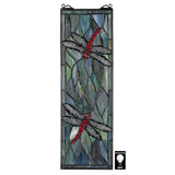 Dragonfly Pair Tiffany Style Rectangle Stained Glass 21.5H x 7W