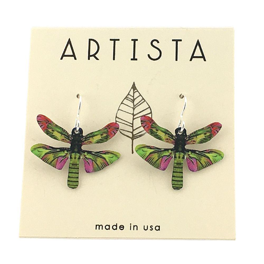 Dragonfly Shaped Green Handmade Artisan Earrings 1.25L - Museumize.com