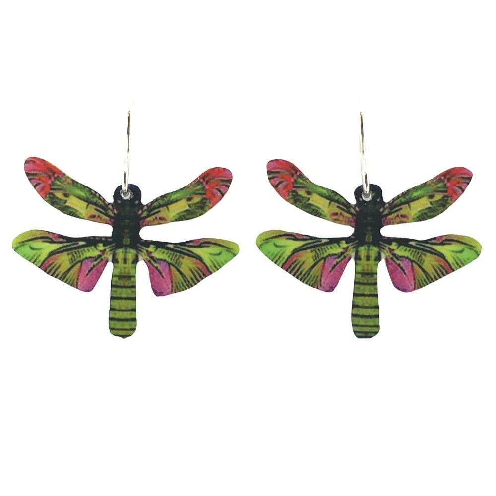 Dragonfly Shaped Green Handmade Artisan Earrings 1.25L - Museumize.com