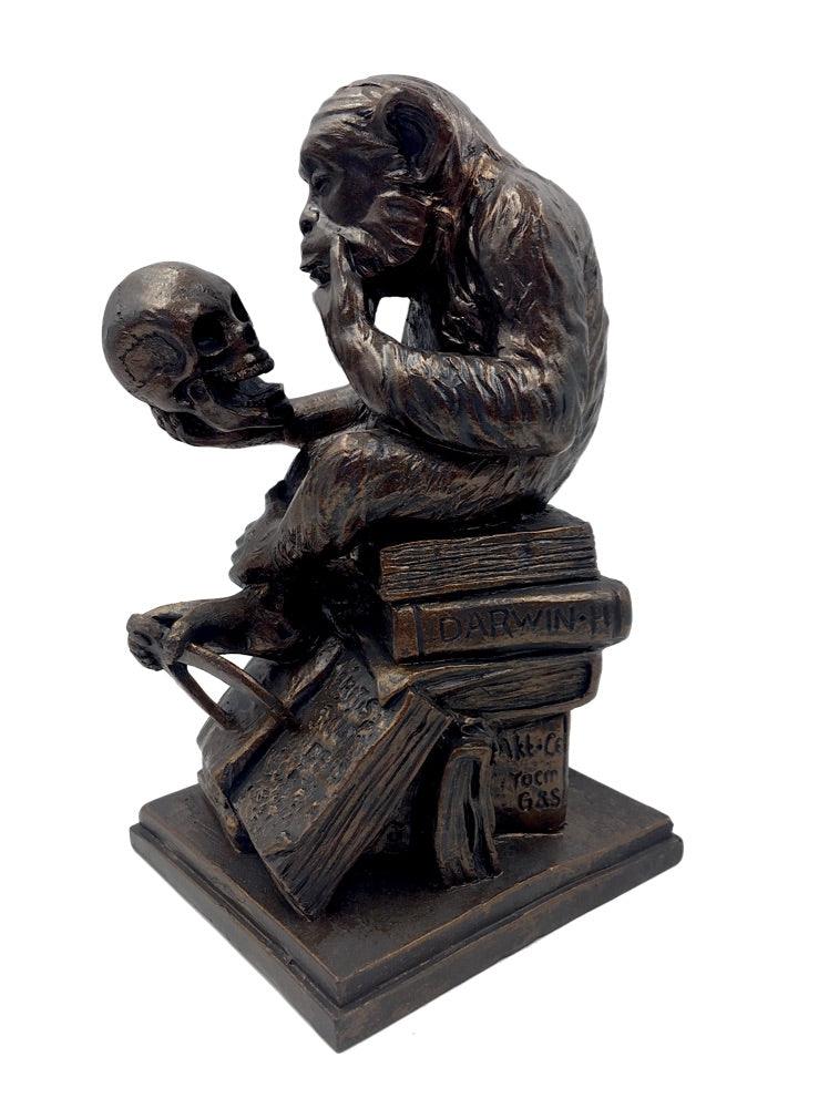 Monkey Holding Skull Sitting on Pile of Books Statue by Rheinhold 8H - Museumize.com