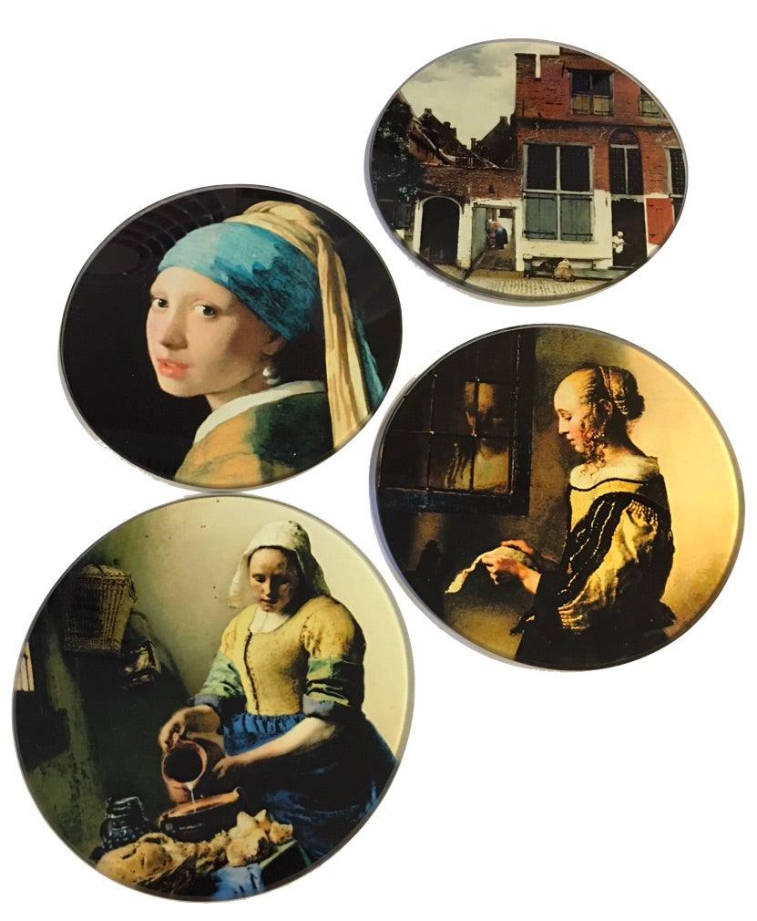 Vermeer Paintings Glass Drink Bar Coffee Table Coasters Set of 4 with Storage Stand - Museumize.com