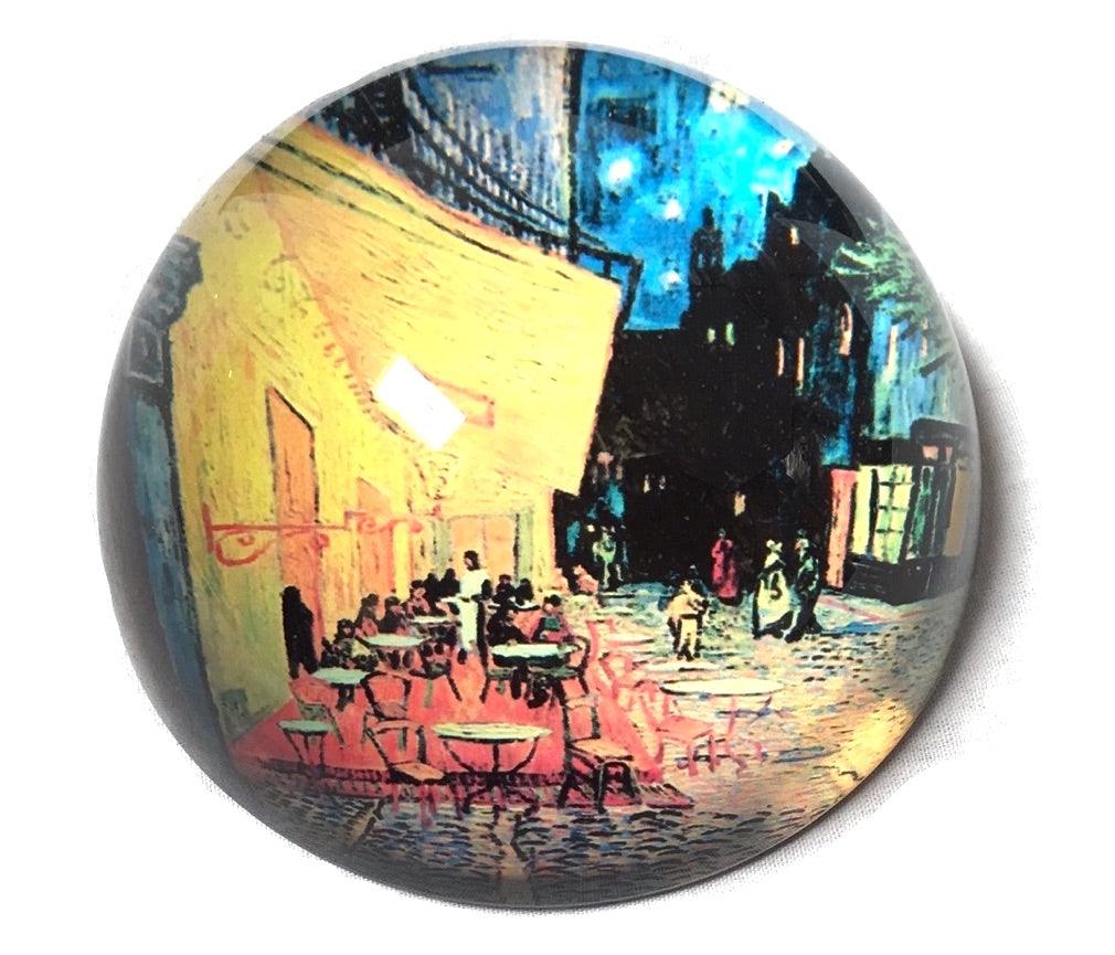 Cafe Terrace At Night Glass Dome Desktop Paperweight by Van Gogh 3W - Museumize.com