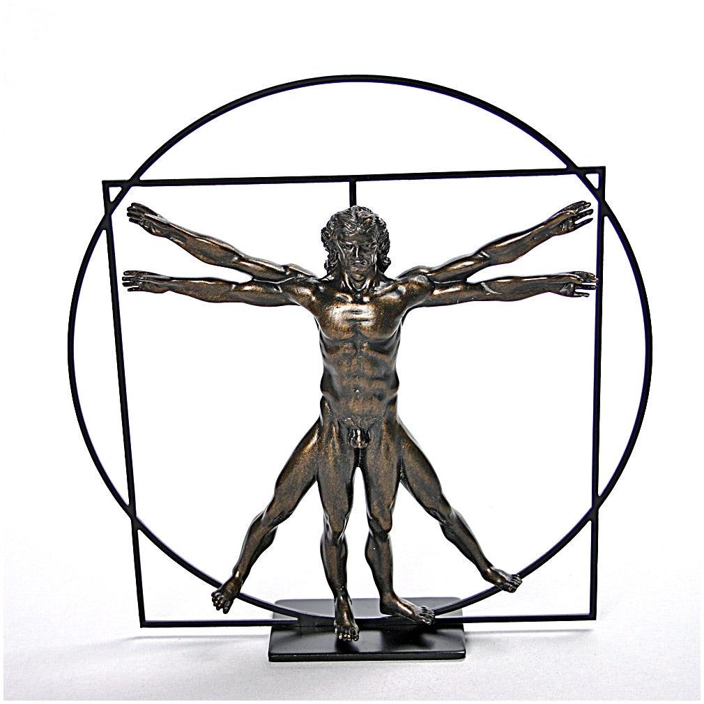 Vitruvian Universal Man Ideal Man Proportions Statue by DaVinci Bronze 8.5H - Museumize.com