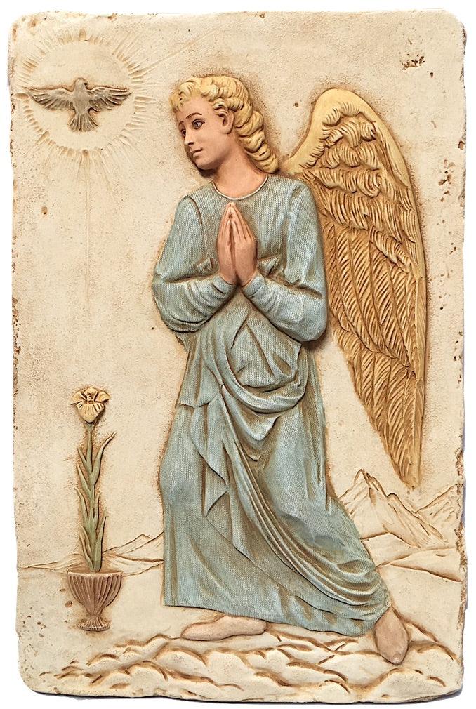 Gabriel Angel Wall Relief with Blue Details, 13-Inch Decorative Wall Art - Museumize.com