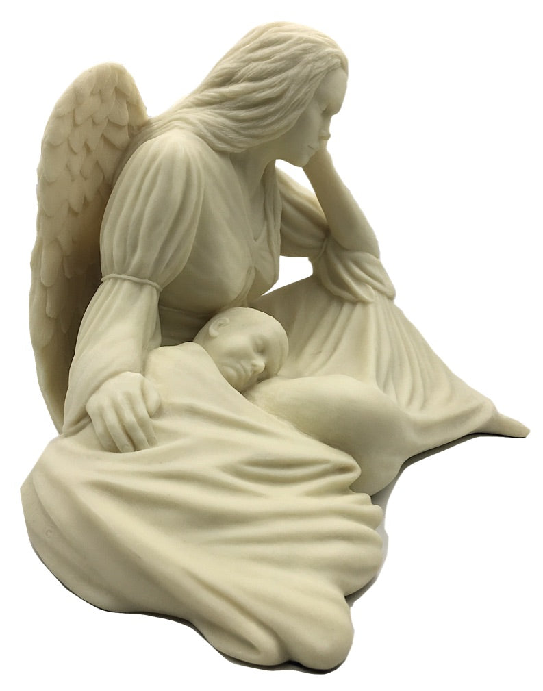 Garden Angel Cradling Child Statue, 12.5-Inch Decorative Figure