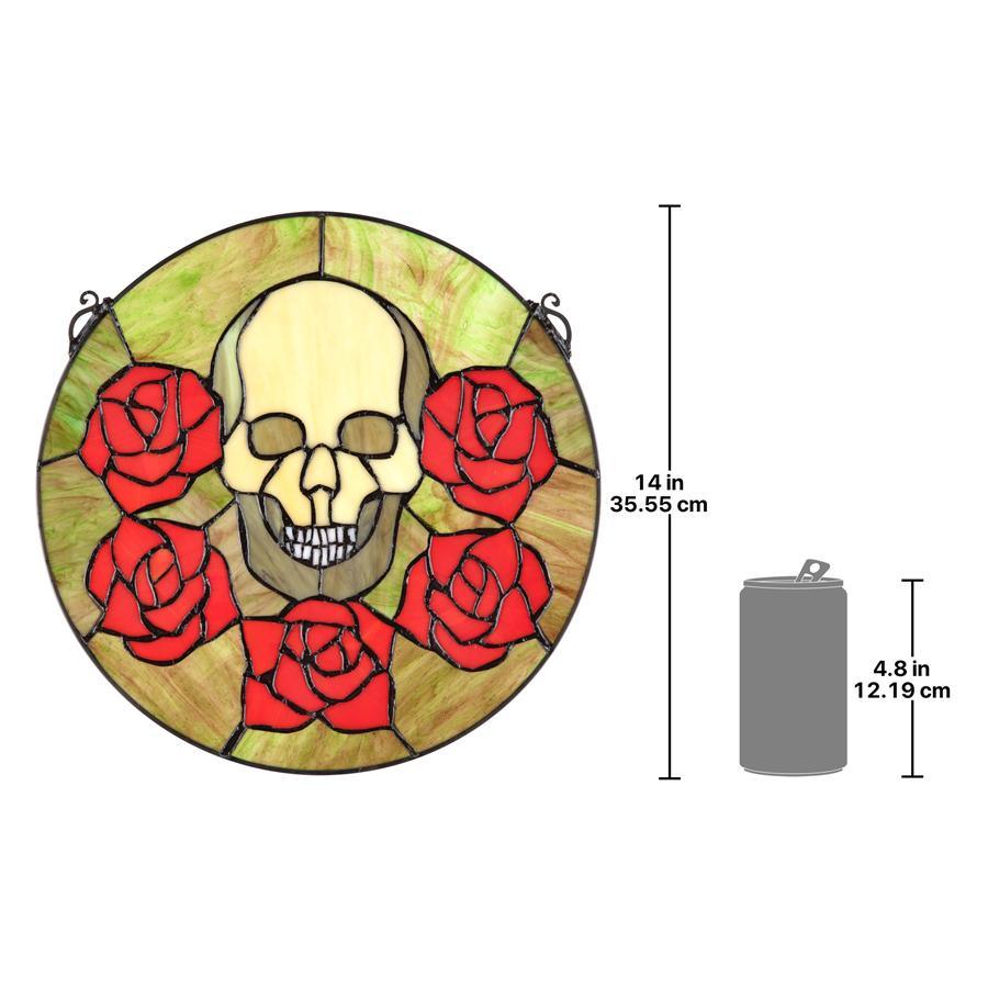 Beauty and Decay Goth Red Roses Round Stained Glass Window 14H x 14W - Museumize.com