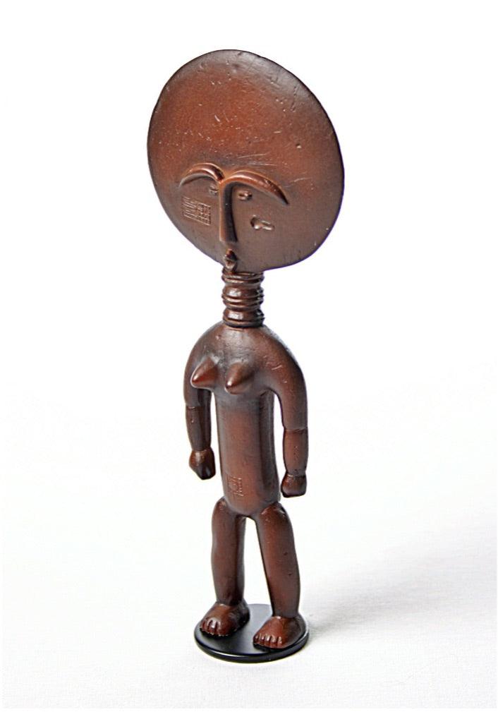 Asante Ghana Akua'ba African Fertility Statue with Large Round Head 8H - Museumize.com