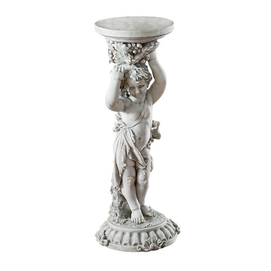 Cherub Under the Grape Vine Rococo Sous La Vigne Display Pedestal Stone Finish 36H - Museumize.com