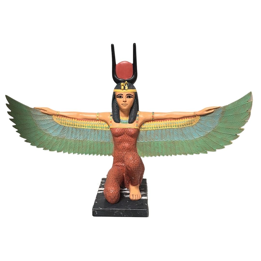 Isis Kneeling in Protection Pose Large Egyptian Statue Beautiful Wings 25W, AS IS ATTIC