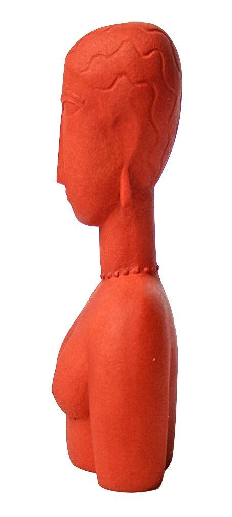 Modigliani Red Woman with Curvy Elongated Features Shows Oceanic Influence Statue 6.75H - Museumize.com