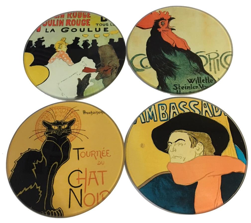 Parisian Posters Lautrec Steinlen Belle Epoque Bar Drink Glass Coasters Set of 4 - Museumize.com