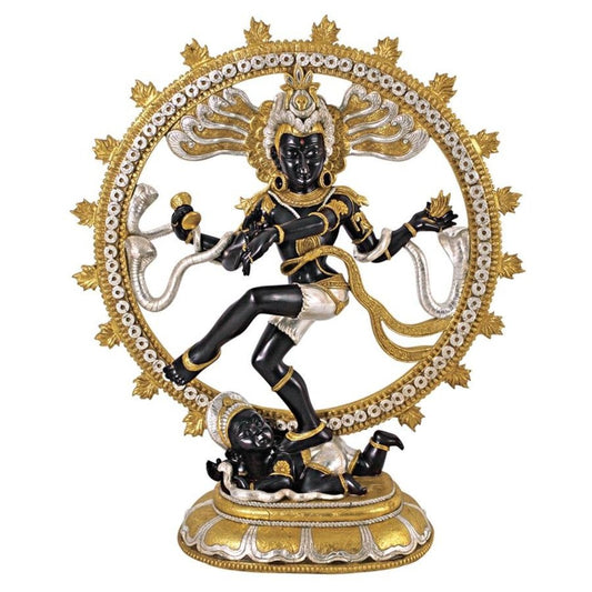 Dancing Shiva with Ring of Fire Gold Silver and Black Cosmic Energy Hindu Statue Grande 48H