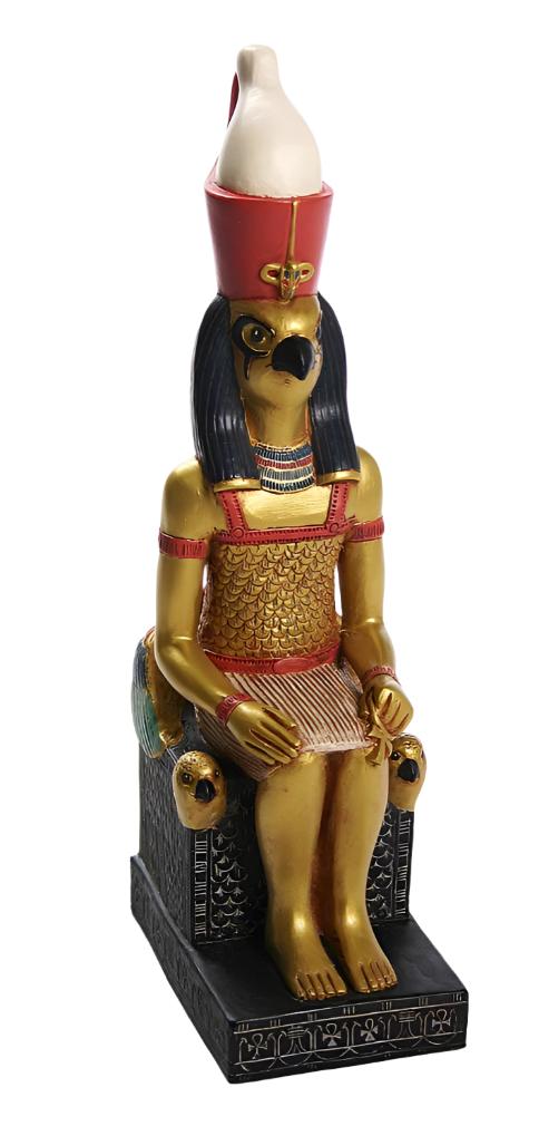 Horus Seated on Eye of Horus Falcon Throne Egyptian Statue 10H