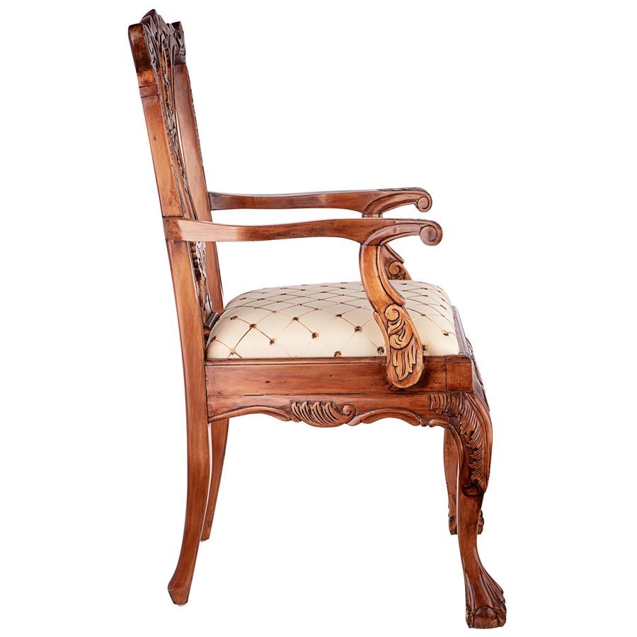 English Chippendale Arm Chair Light Wood Ornate Elegant Delicate 39.5H