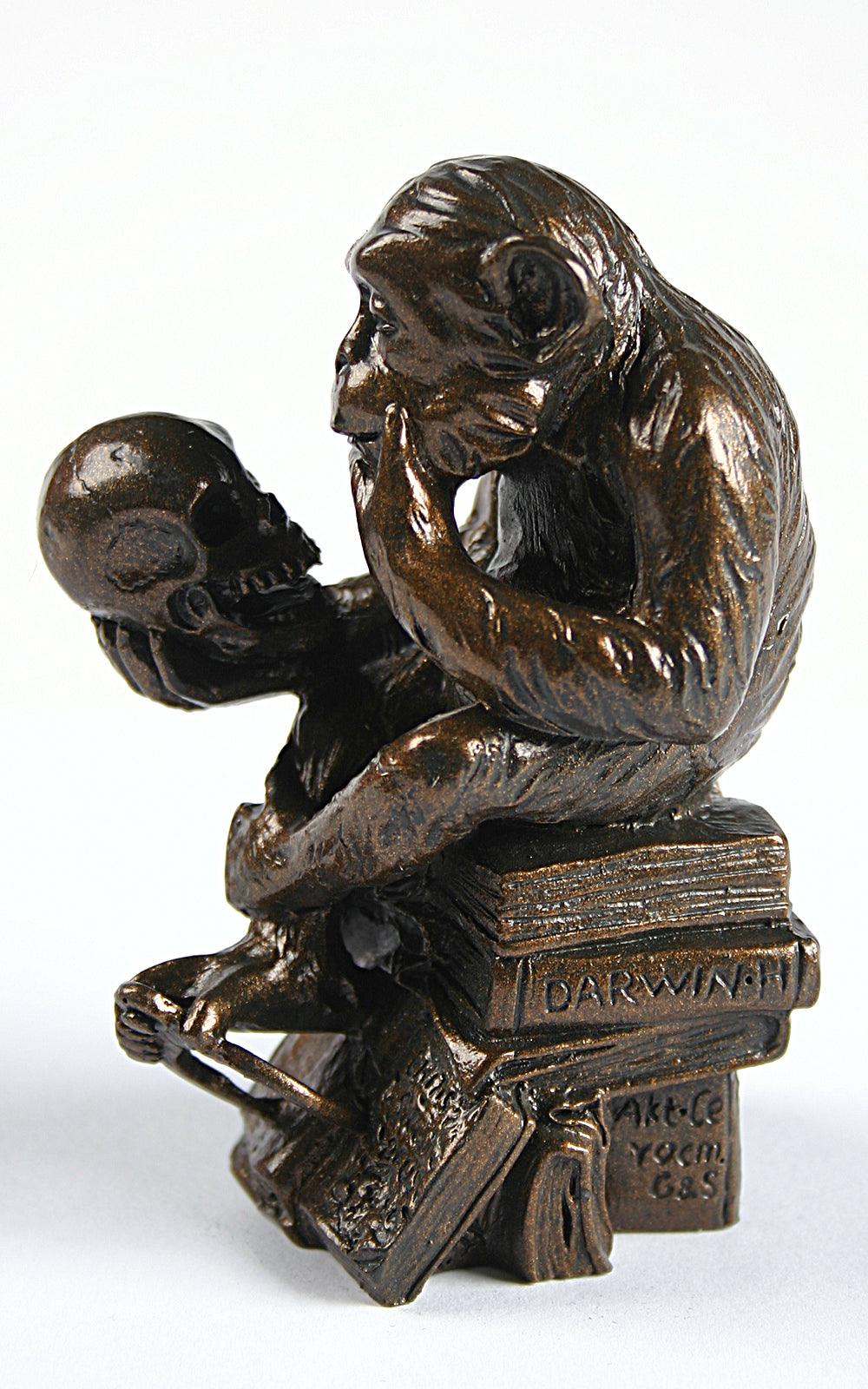 Pocket Art Rheinhold Monkey with Skull Philosophizing Miniature Statue 3.6H - Museumize.com