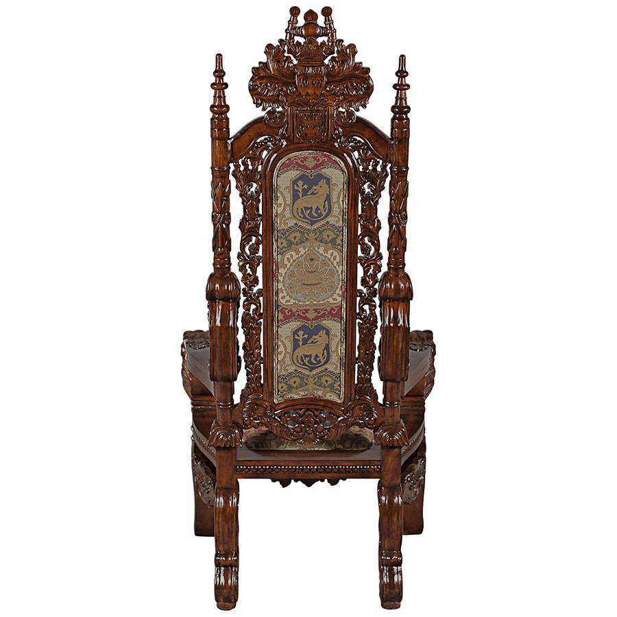 Lord Raffles Throne Chair High Back Wood Heraldic Crest Coat of Arms 68H