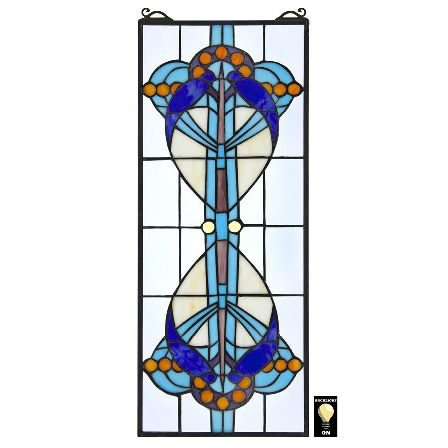 Bauhaus Modern Blue Stained Glass Window 22H x 9W - Museumize.com