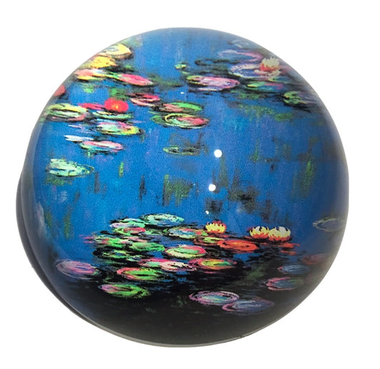 Monet Waterlilies Water Garden Blue Glass Dome Desk Museum Paperweight 3W