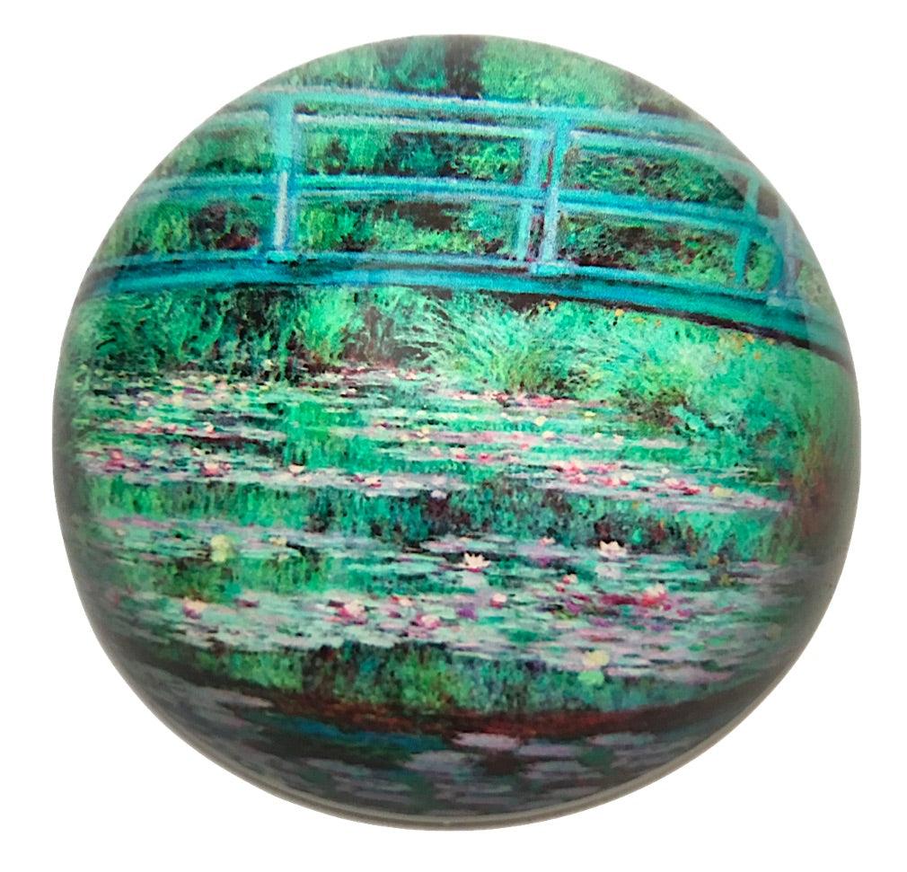 Monet Japanese Bridge Giverny Green Blue Glass Dome Desk Museum Paperweight 3W - Museumize.com