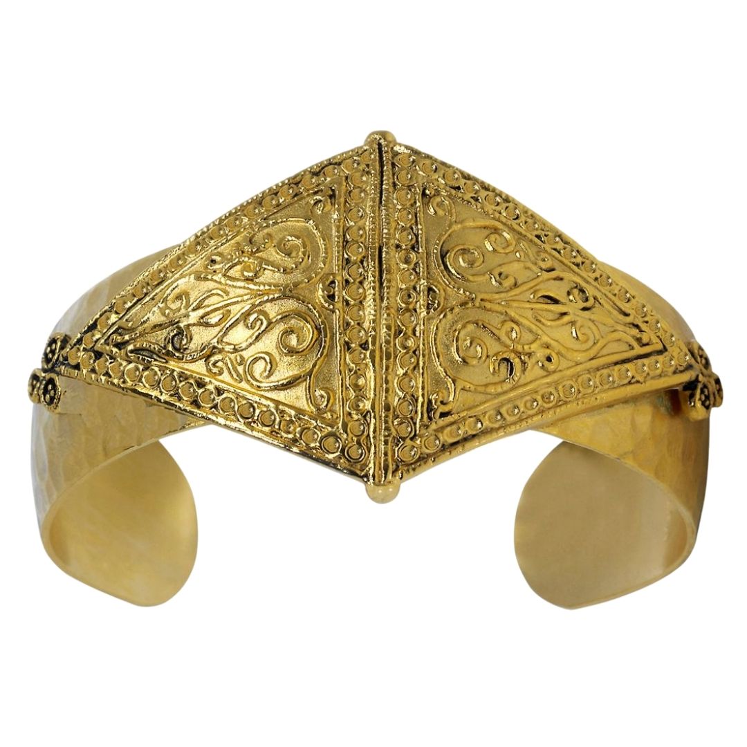 Islamic Double Triangle Geometric Pattern Hammered Bangle Cuff Bracelet