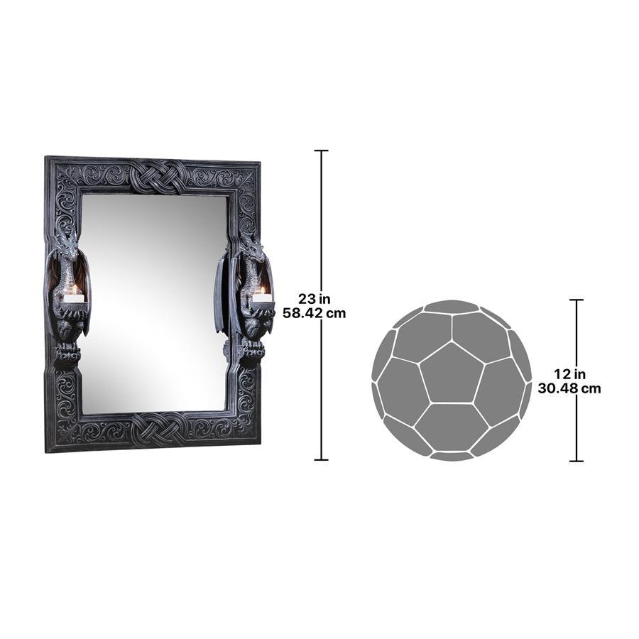 Wall Mirror - Twin Sentinel Dragons Rectangle Medieval Era 23H x 19.5W - Museumize.com