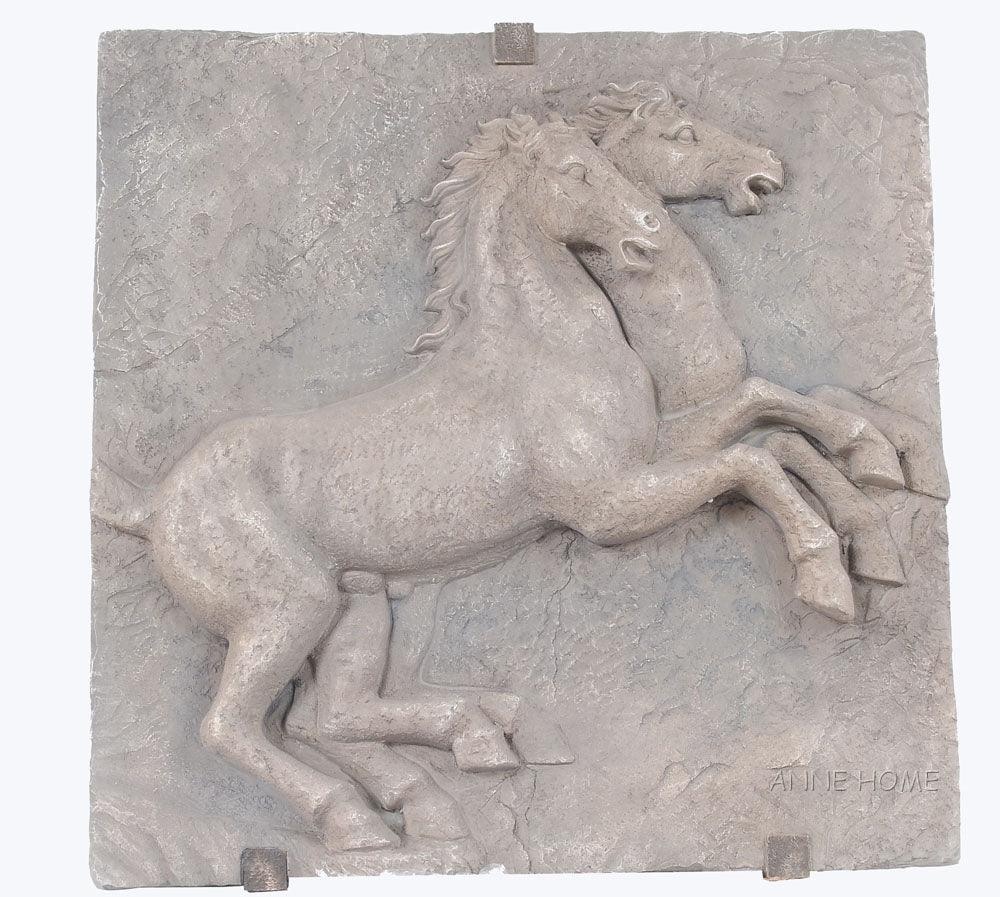 Two Horses Rearing Wall Hanging Sculpture Relief 29H - Museumize.com