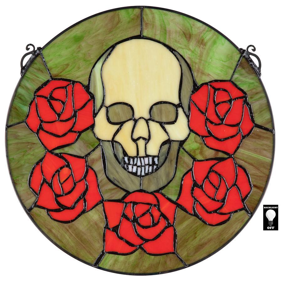 Beauty and Decay Goth Red Roses Round Stained Glass Window 14H x 14W - Museumize.com