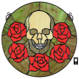 Beauty and Decay Goth Red Roses Round Stained Glass Window 14H x 14W