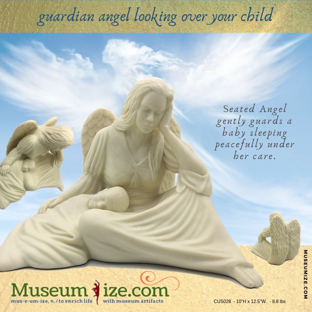 Garden Angel Cradling Child Statue, 12.5-Inch Decorative Figure