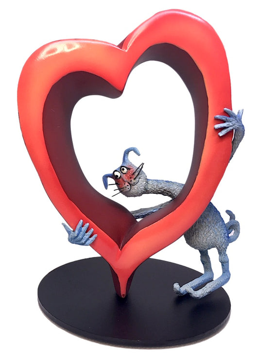 Cat Looking Through Big Heart Romance Gift Statue Cat by Tony Fernandes 5H