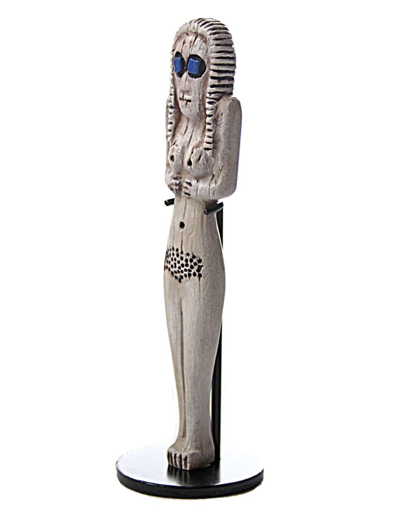 Egyptian Woman with Large Blue Eyes Mother Goddess Figurine Miniature Statue 5H