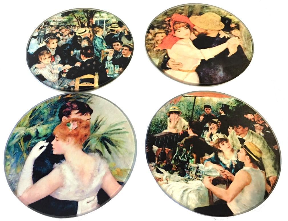 Renoir Paintings Glass Drink Bar Coffee Table Coasters Set of 4 with Storage Stand - Museumize.com