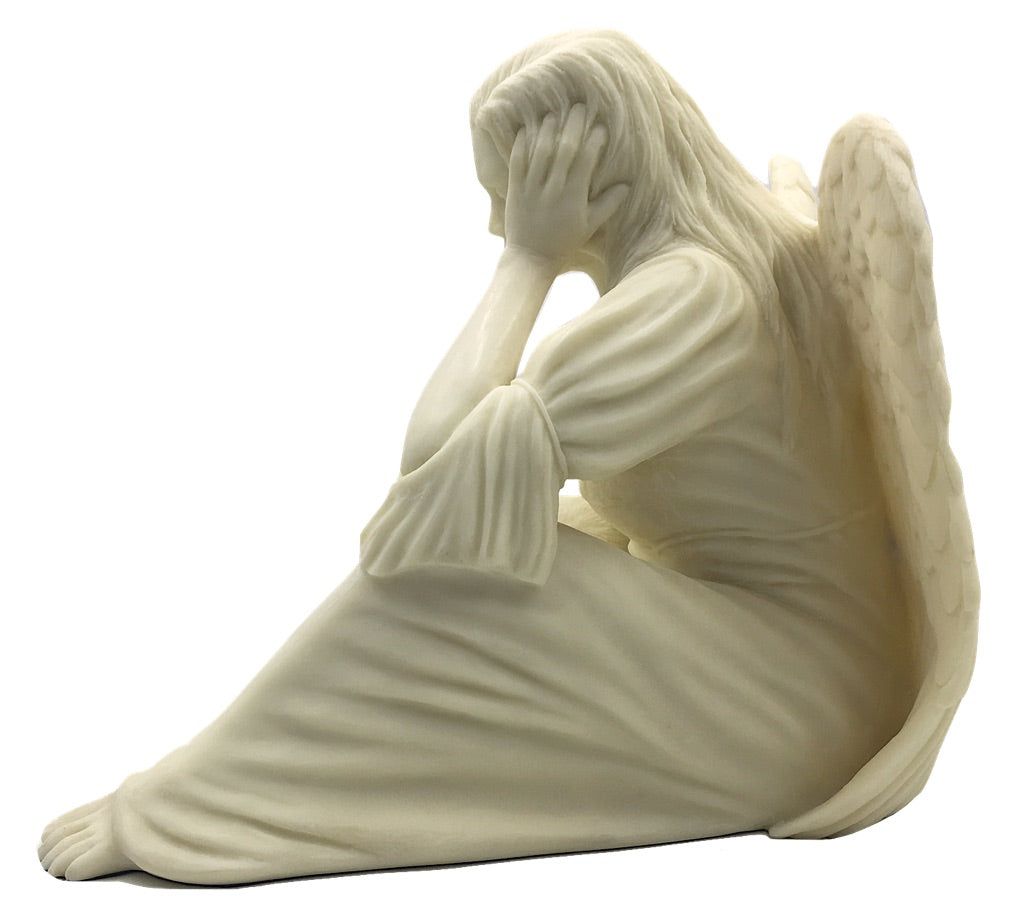 Garden Angel Cradling Child Statue, 12.5-Inch Decorative Figure