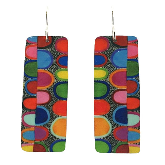 Modern Abstract Bright Color Art Pattern Rectangle Handmade Aluminum Artisan Earrings 1.75L