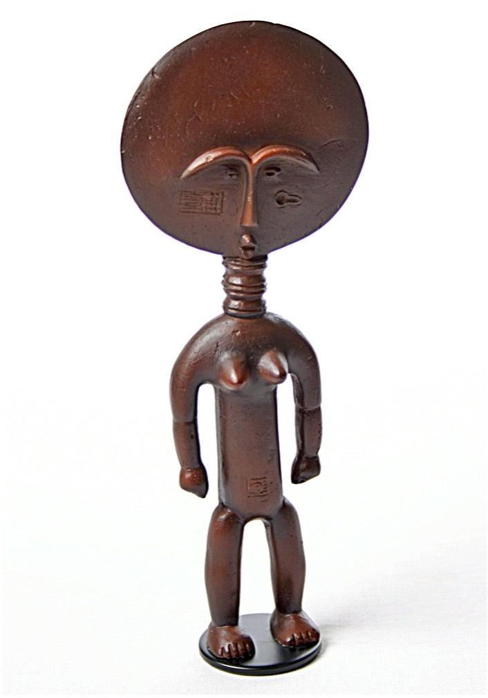 Asante Ghana Akua'ba African Fertility Statue with Large Round Head 8H - Museumize.com