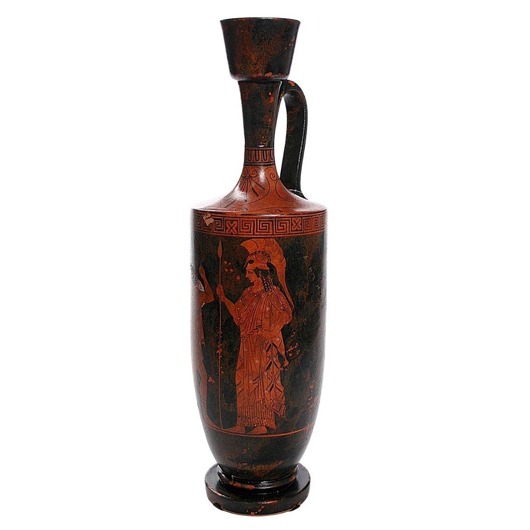 Athena Warrior Goddess Lekythos Greek Vase Red Figure Imported from Greece 23H - Museumize.com