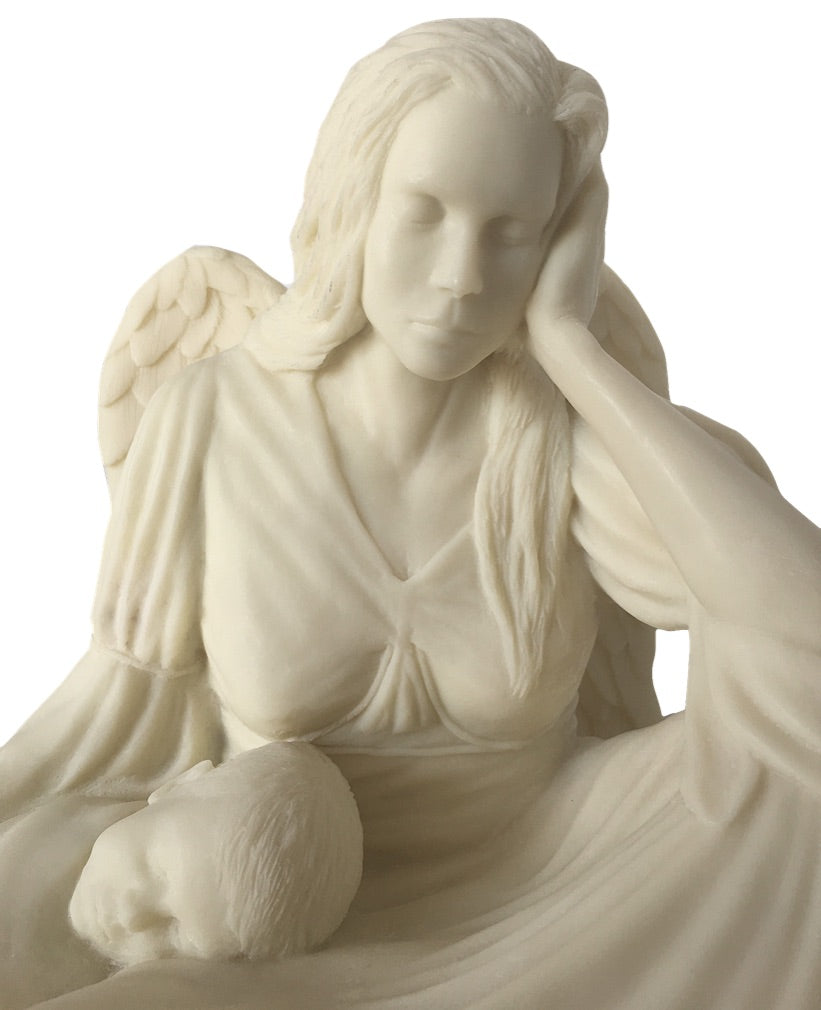 Garden Angel Cradling Child Statue, 12.5-Inch Decorative Figure