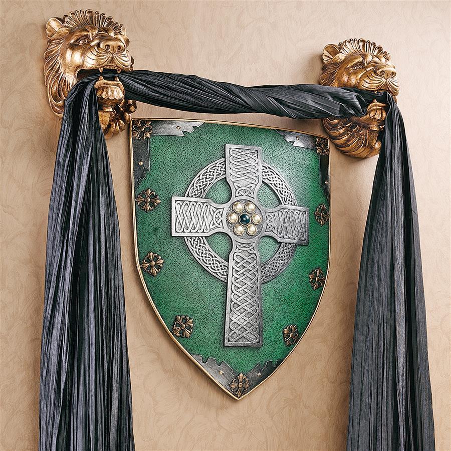 Celtic Warriors Shield Green Wall Sculpture 18H x 13W - Museumize.com