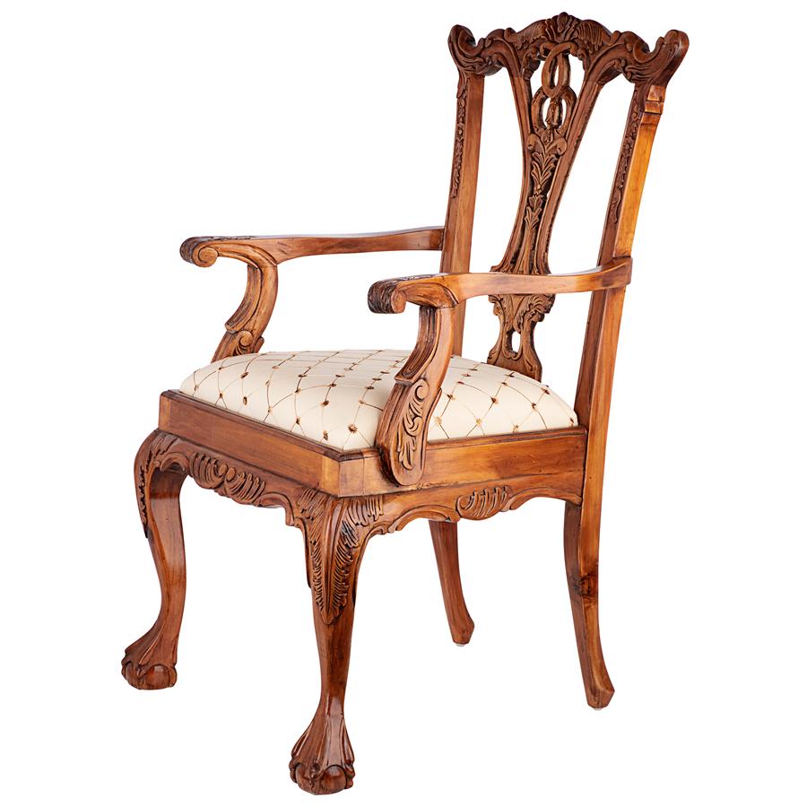 English Chippendale Arm Chair Light Wood Ornate Elegant Delicate 39.5H