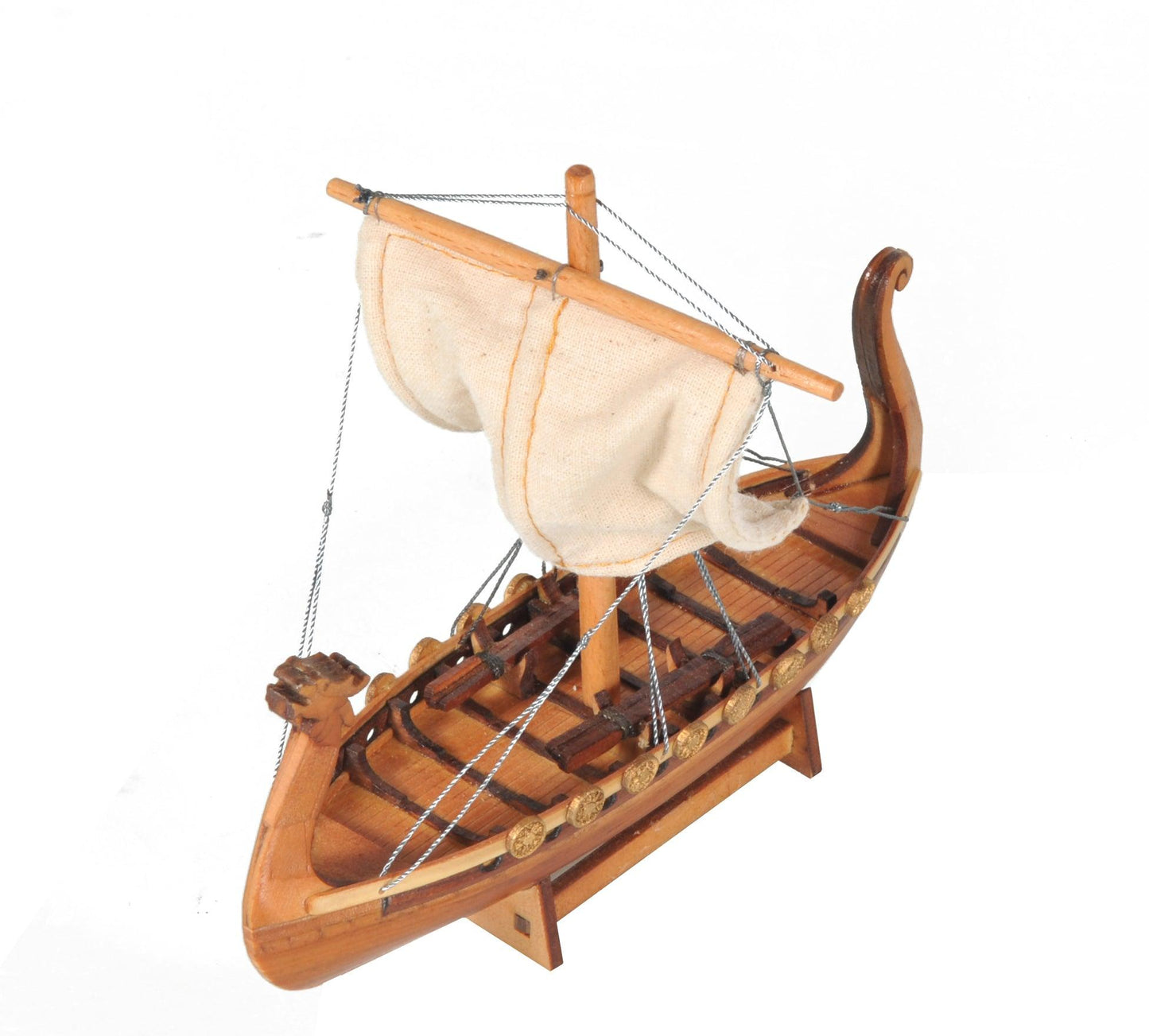 Viking Drakkar Longship Model Boat Wood Small 5.25H x 6.25L - Museumize.com